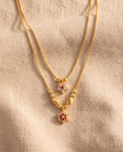 Svarna Ruby Double Line Gold Plated Necklace