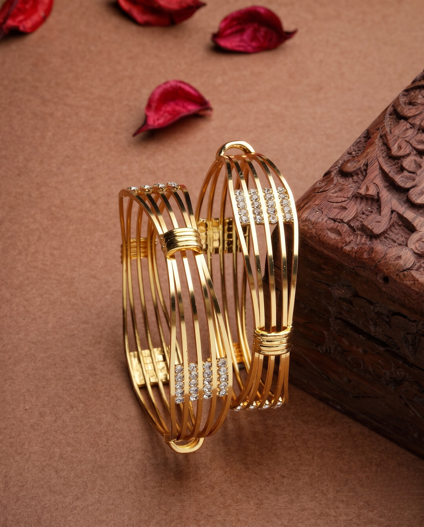Gold Plated Luxury Crystal Line AD Bangles
