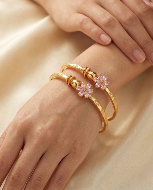 Flora Shine Pink Diamond Bangles (Free Size)