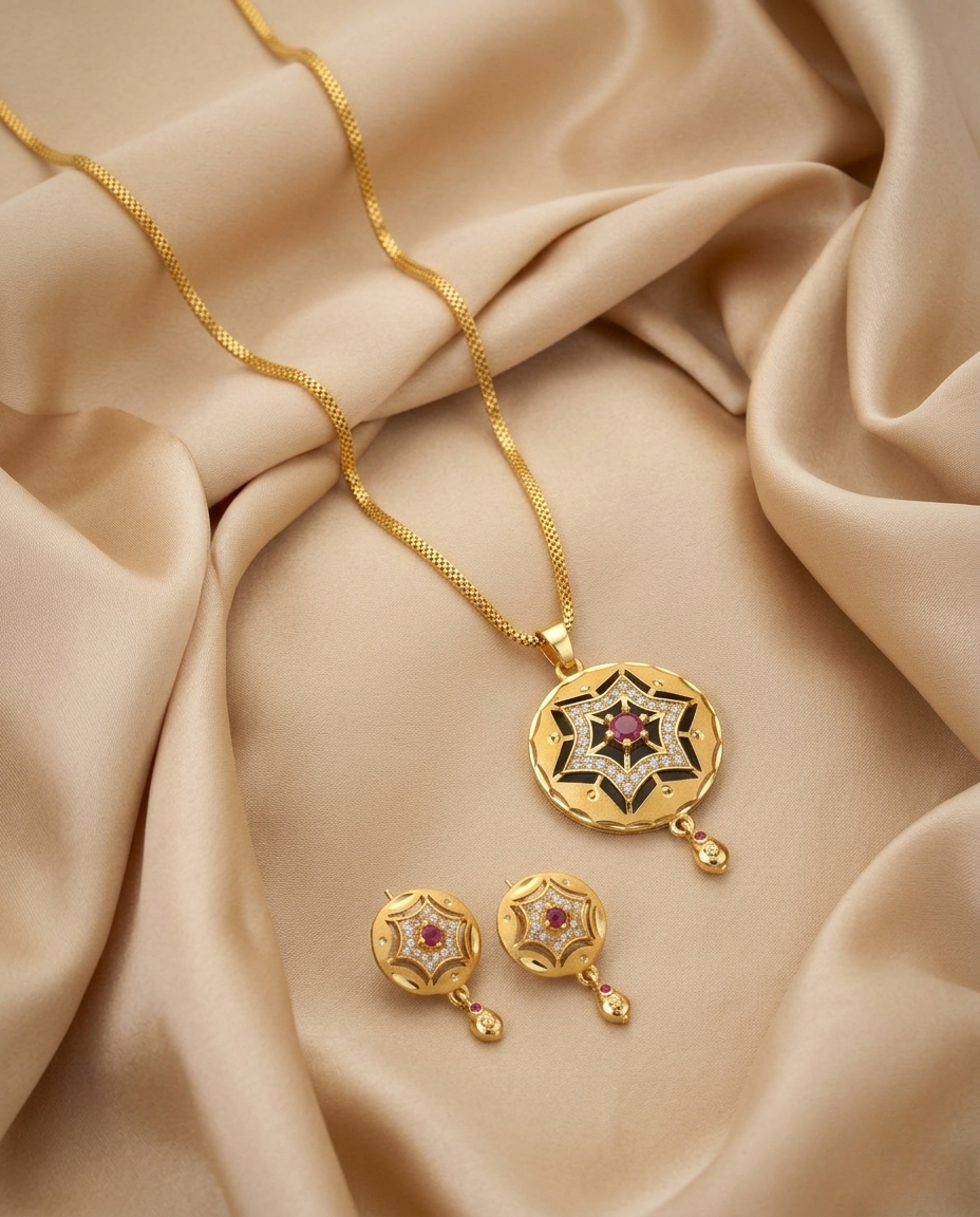 Micro Gold Platted Svarna Imperial Aura Pendant & Earrings Set
