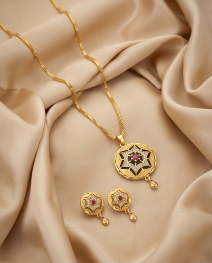 Micro Gold Platted Svarna Imperial Aura Pendant & Earrings Set