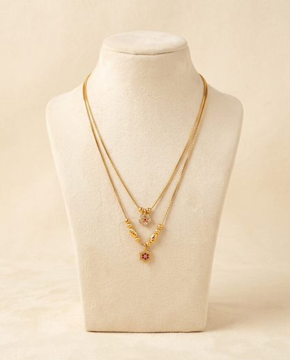 Svarna Ruby Double Line Gold Plated Necklace