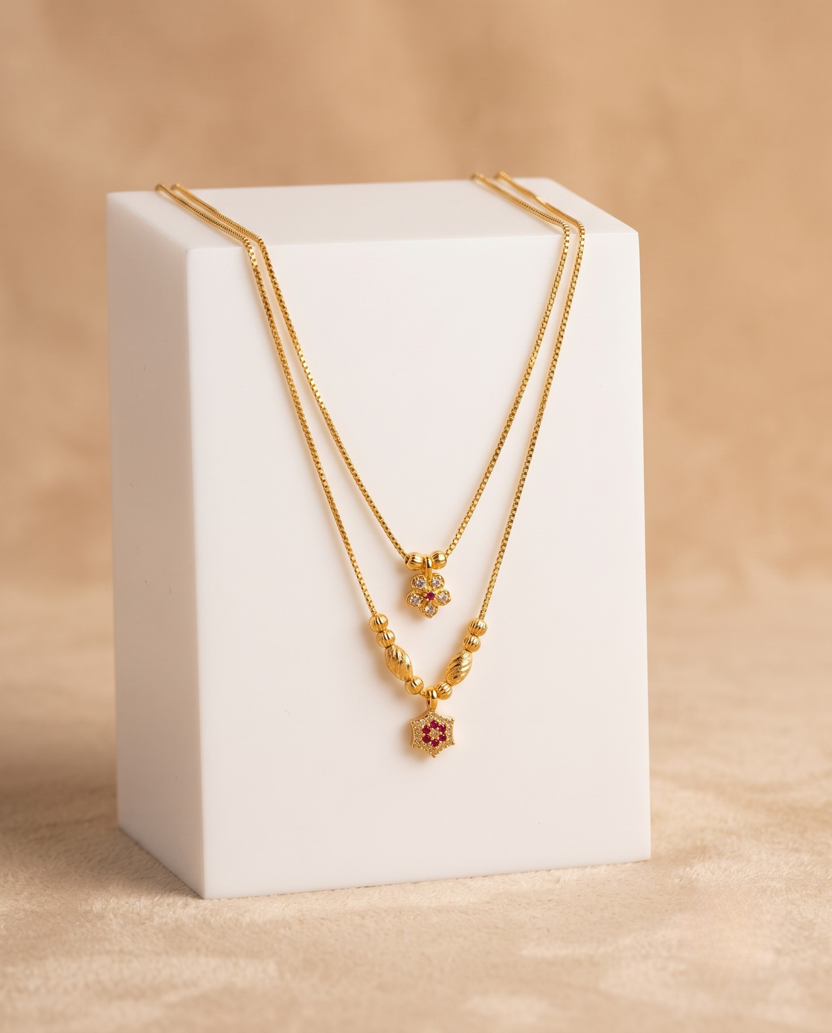 Svarna Ruby Double Line Gold Plated Necklace