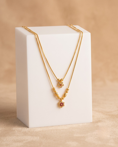 Svarna Ruby Double Line Gold Plated Necklace