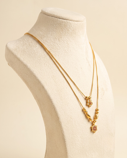 Svarna Ruby Double Line Gold Plated Necklace
