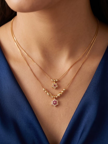 Svarna Ruby Double Line Gold Plated Necklace