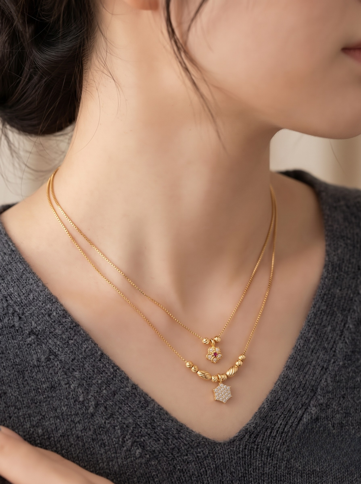 Svarna Elegant Double Line Gold Plated Necklace