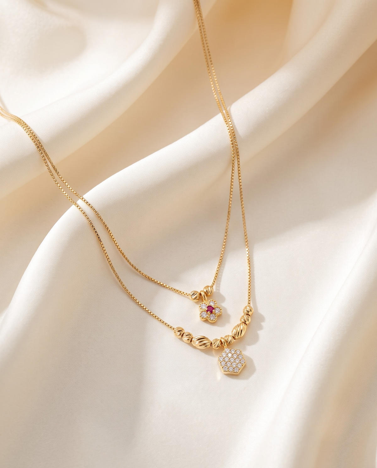 Svarna Elegant Double Line Gold Plated Necklace