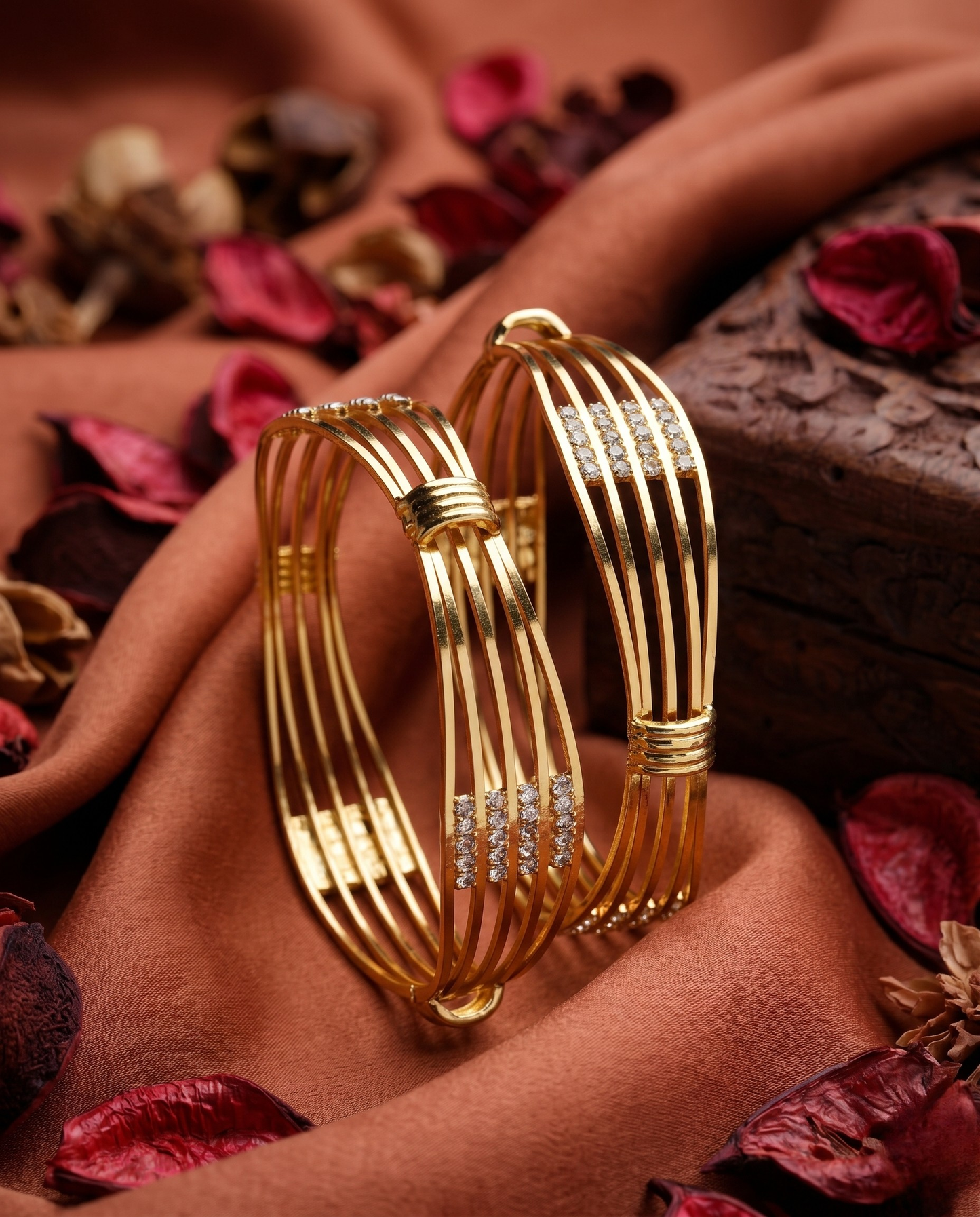 Gold Plated Luxury Crystal Line AD Bangles