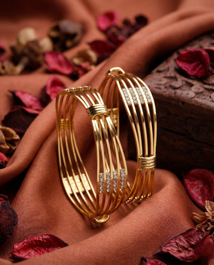Gold Plated Luxury Crystal Line AD Bangles