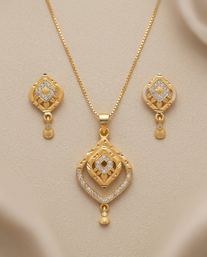 Micro Gold Platted Elegant Shahi Pendant & Earrings Set