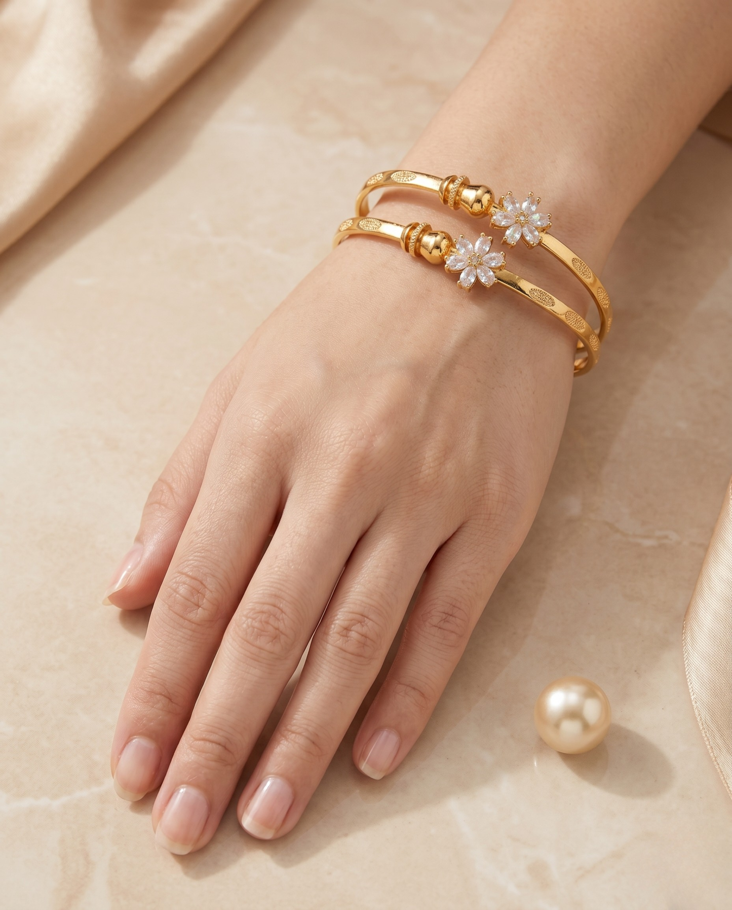 Flora Shine White Diamond Bangles (Free Size)