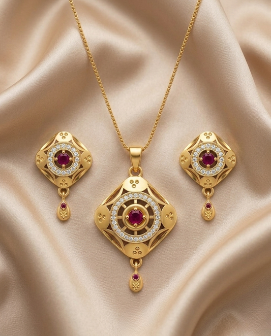 Micro Gold Platted Svarna Ratna Luxe Pendant & Earrings Set