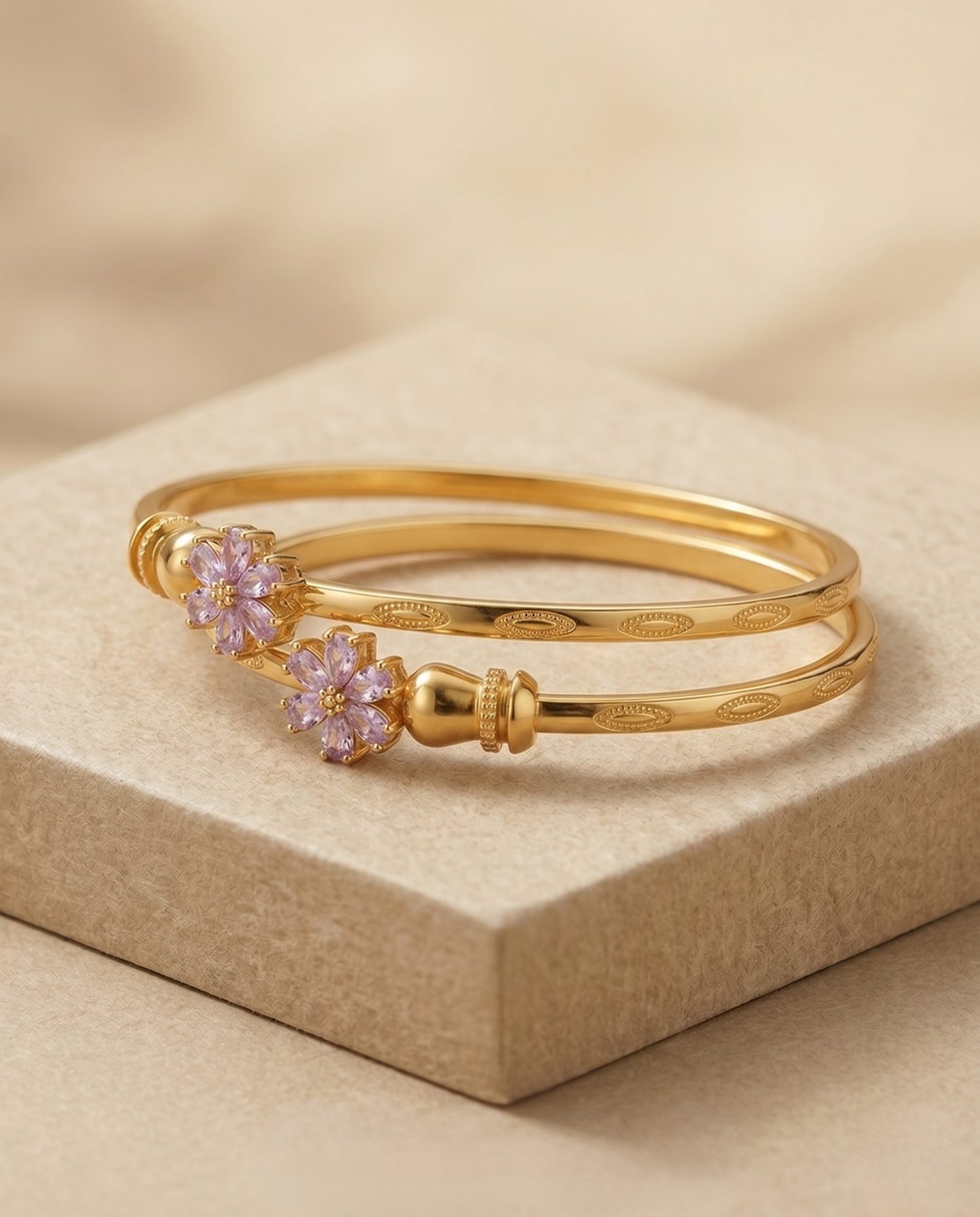 Flora Shine Pink Diamond Bangles (Free Size)