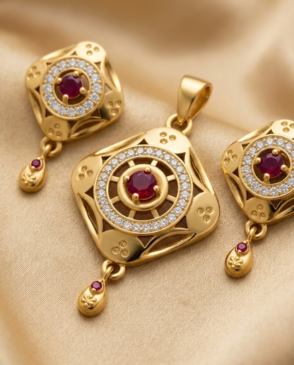 Micro Gold Platted Svarna Ratna Luxe Pendant & Earrings Set