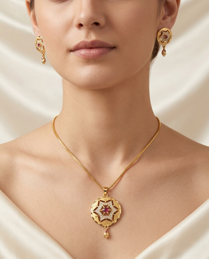 Micro Gold Platted Svarna Imperial Aura Pendant & Earrings Set
