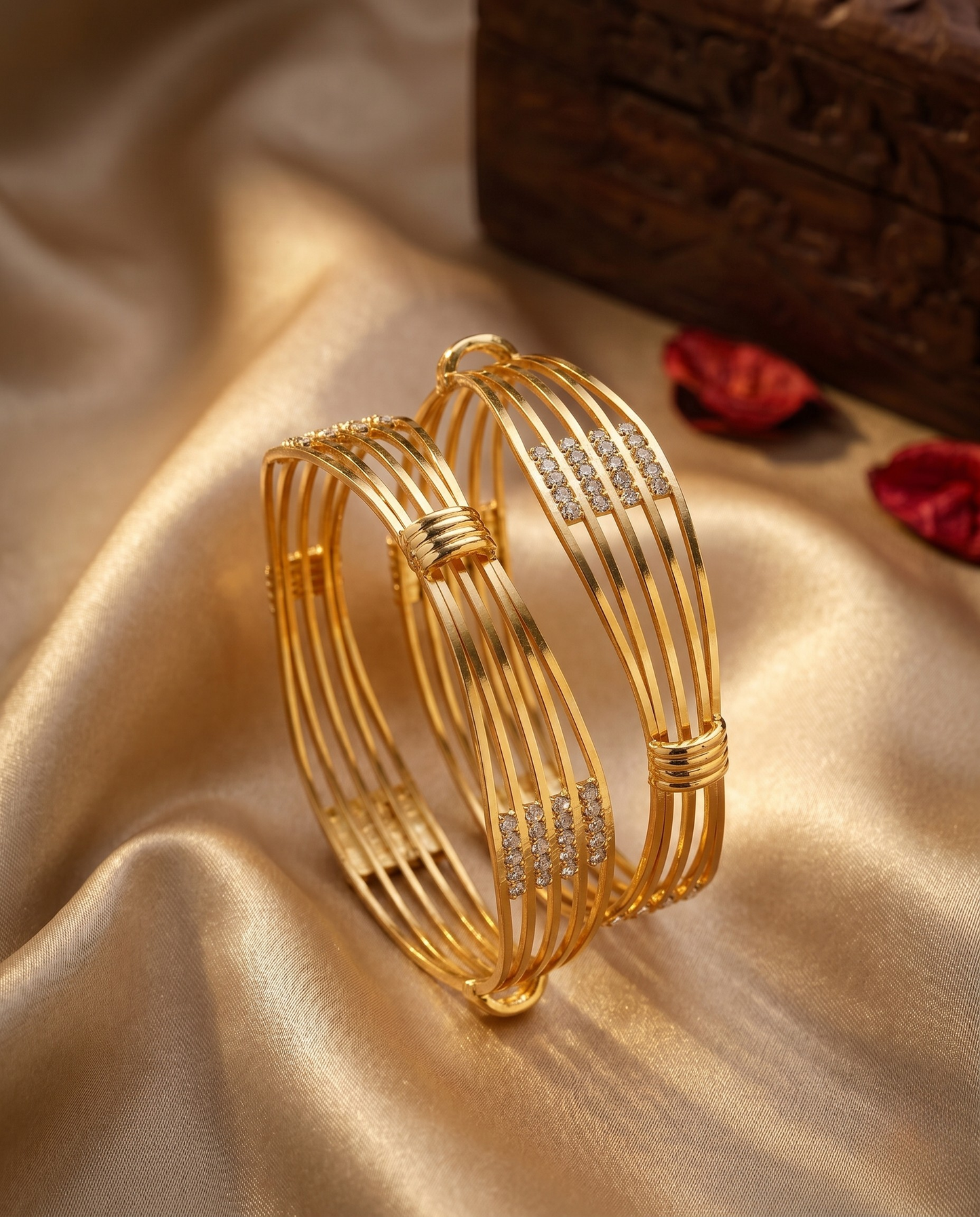Gold Plated Luxury Crystal Line AD Bangles
