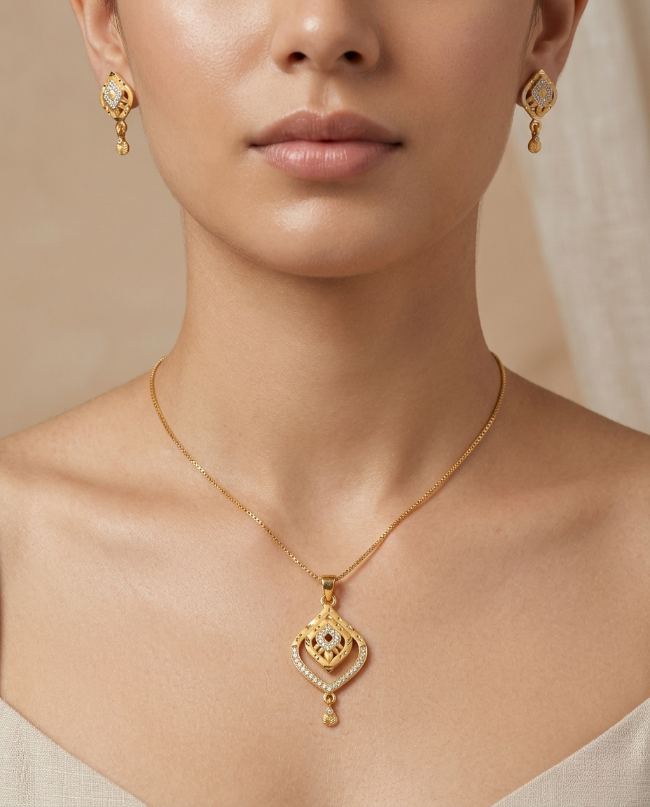 Micro Gold Platted Elegant Shahi Pendant & Earrings Set