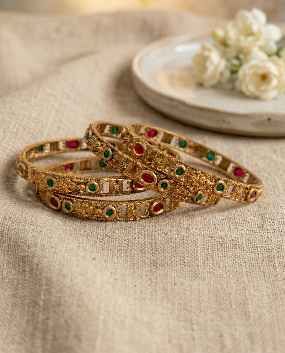 Golden Heirloom Bangles (Set of 4)