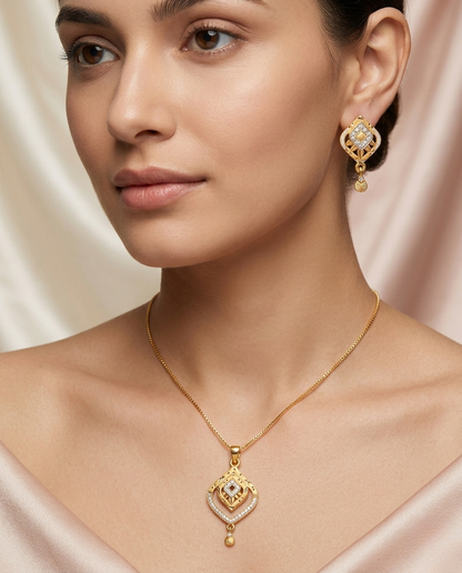 Micro Gold Platted Elegant Shahi Pendant & Earrings Set