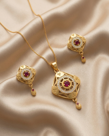 Micro Gold Platted Svarna Ratna Luxe Pendant & Earrings Set