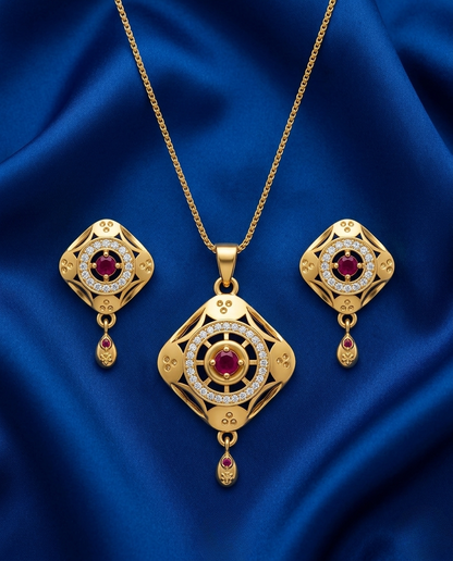 Micro Gold Platted Svarna Ratna Luxe Pendant & Earrings Set