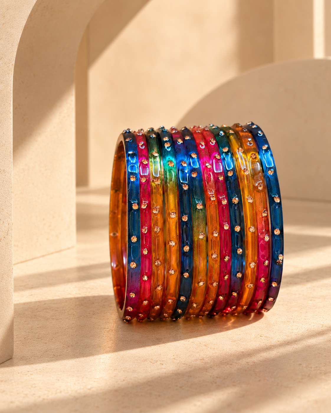 Rangoli Multicolour Glass Bangles - (12 Glass bangles)