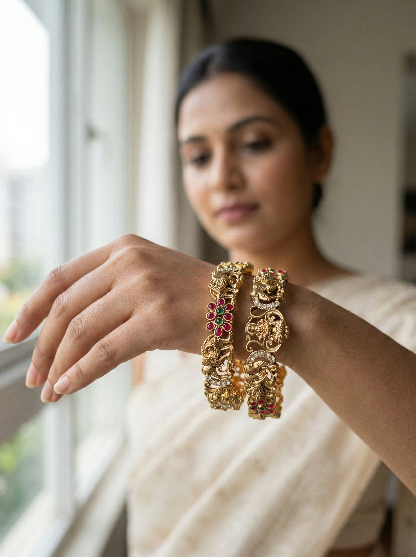 Elephant Motif Floral Stone Designer Bangles