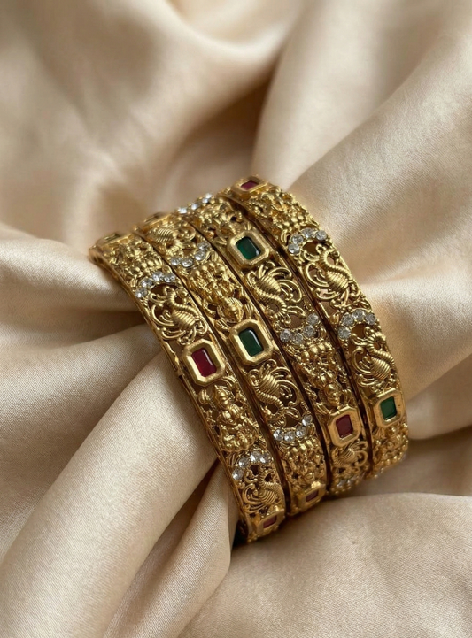 Heritage Peacock Ruby Emerald Designer Bangles